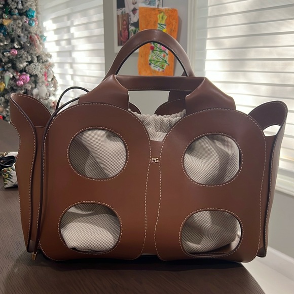 Purificacion Garcia Handbags - Brown Leather Tote Bag with Cream Insert - Designer Style